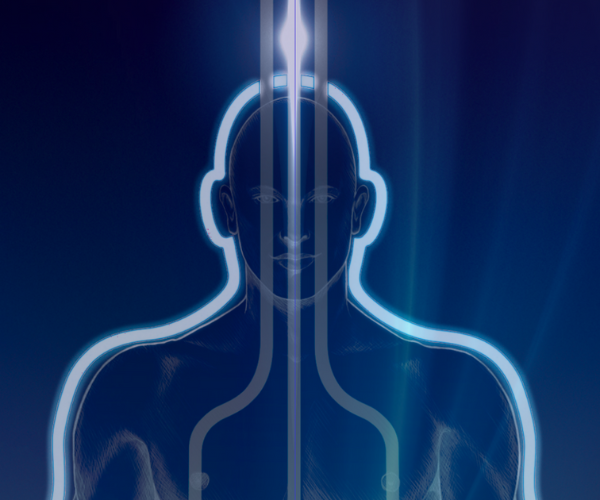 Image of human silhouette crisscrossed by energy lines