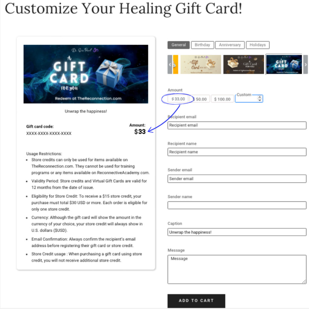 Image of customization of fgift card