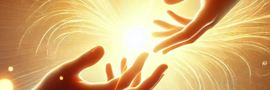 Two hands are united in the Reconnective Healing® frequencies